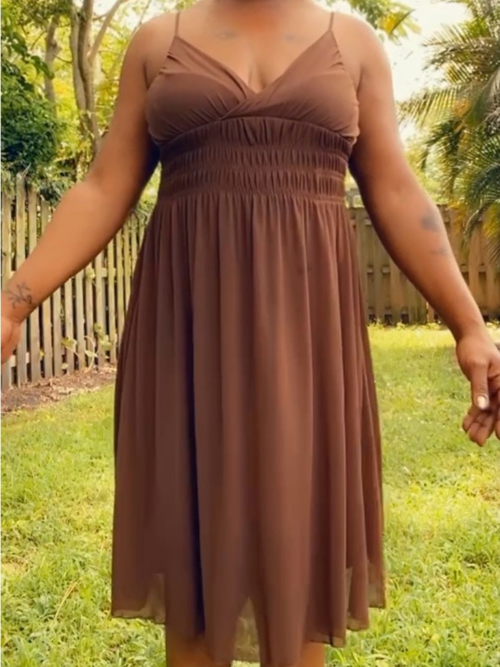 Axcess Brown Smocked-Waist Midi Sundress